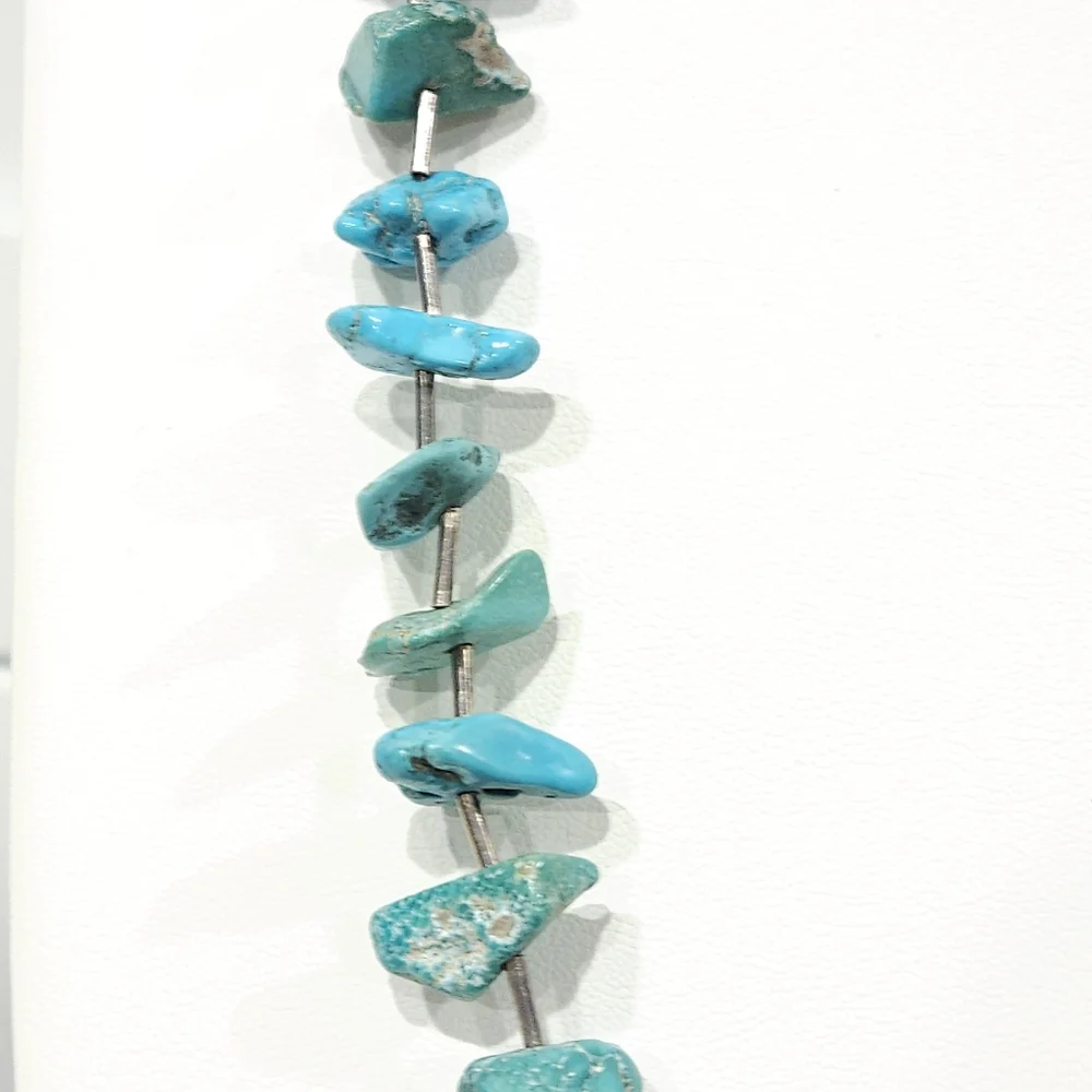 Vintage Southwestern Turquoise Nuggets Sterling Silver Heishi Bead Necklace